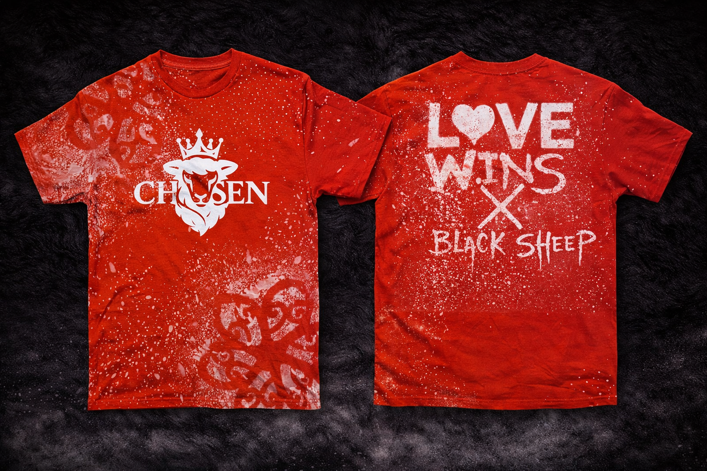 red Tshirt with white text on black background